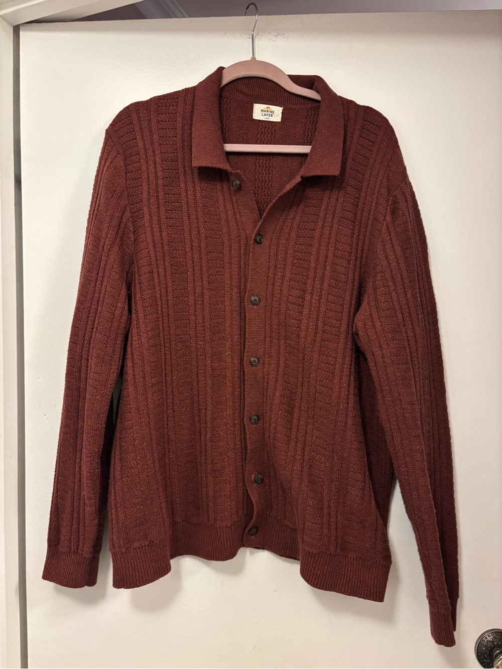 Marine Layer Men's Button-Up Cardigan in Rust